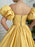 Off Shoulder Yellow Satin Long Prom Dresses with High Slit, Off the Shoulder Yellow Formal Evening Dresses 