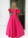 Off the Shoulder 2 Pieces Hot Pink Long Prom Dresses, Off Shoulder Hot Pink Formal Dresses, Hot Pink Evening Dresses