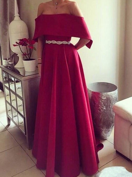 Off-The-Shoulder Floor-Length With Sash/Ribbon/Belt Satin Dresses - Prom Dresses