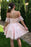 Off the Shoulder Pink Lace Short Prom Dresses, Off Shoulder Pink Homecoming Dresses, Pink Lace Formal Evening Dresses 