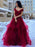 Off the Shoulder V Neck Burgundy Long Prom Dresses 2020, Off Shoulder Burgundy Formal Dresses, Fluffy Burgundy Evening Dresses