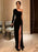 One Shoulder Black Velvet Long Prom Dresses with High Slit, Long Black Velvet Formal Evening Dresses