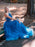 One Shoulder Blue Lace Long Prom Dresses, One Shoulder Blue Formal Dresses, Blue Lace Evening Dresses 