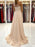 One Shoulder Champagne Lace Long Prom Dresses with Leg Slit, Champagne Lace Formal Graduation Evening Dresses 