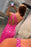 One Shoulder Open Back Mermaid Hot Pink Sequins Long Prom Dresses with High Slit, Mermaid Hot Pink Formal Graduation Evening Dresses 