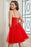 Open Back Red Lace Short Prom Dresses, Red Lace Homecoming Dresses, Short Red Formal Evening Dresses 