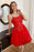 Open Back Red Lace Short Prom Dresses, Red Lace Homecoming Dresses, Short Red Formal Evening Dresses 