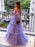 Open Back tti Straps Lilac Tulle Layered Long Prom Dresses, Purple Tulle Formal Evening Dresses 