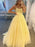 Open Back Yellow Lace Long Prom Dresses, Yellow Lace Formal Dresses, Yellow Evening Dresses 