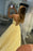 Open Back Yellow Lace Long Prom Dresses, Yellow Lace Formal Dresses, Yellow Evening Dresses 