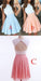 Pale Blue A-Line Cap Sleeves Short Chiffon Homecoming with Lace Top Mini Prom Dress - Prom Dresses