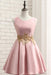 Pink A Line Sleeveless Ruched Homecoming with Gold Appliques Short Prom Dress - Prom Dresses