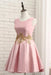 Pink A Line Sleeveless Ruched Homecoming with Gold Appliques Short Prom Dress - Prom Dresses