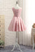 Pink A Line Sleeveless Ruched Homecoming with Gold Appliques Short Prom Dress - Prom Dresses