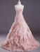 Pink A-line Strapless Sweetheart Neck Tiered Sweep Wedding Gown 
