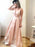 Pink A Line V Neck Floor Length Lace Appliques Pleated Satin Long Prom Dresses, V Neck Pink Formal Graduation Evening Dresses