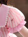 Pink Flower Girl Dresses Designed Neckline Short Sleeves Lace Tulle Embroidered Kids Social Party Dresses