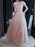 Pink Evening Dress A-Line Bateau Neck Sleeveless Lace-up Bows Floor-Length Sequined Formal Party Dresses