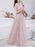 Pink Evening Dress A-Line Bateau Neck Sleeveless Lace-up Bows Floor-Length Sequined Formal Party Dresses