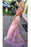 Pink High Neck Mermaid Sleeveless Prom with Lilac Lace Applique Bridesmaid Dress - Prom Dresses