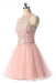 Pink Jewel Tulle Homecoming Dresses with Open Back Beading Sleeveless Short Prom Dress - Prom Dresses