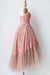 Pink Lace Strapless Short Prom Unique Tulle Homecoming Dresses - Prom Dresses