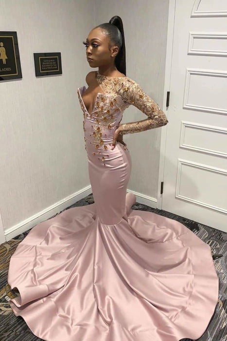 Pink One Shoulder Mermaid Prom Dresses with Train - Prom Dresses