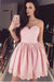 Pink Sweetheart Lace Appliques Short Graduation New Strapless Homecoming Dress - Prom Dresses