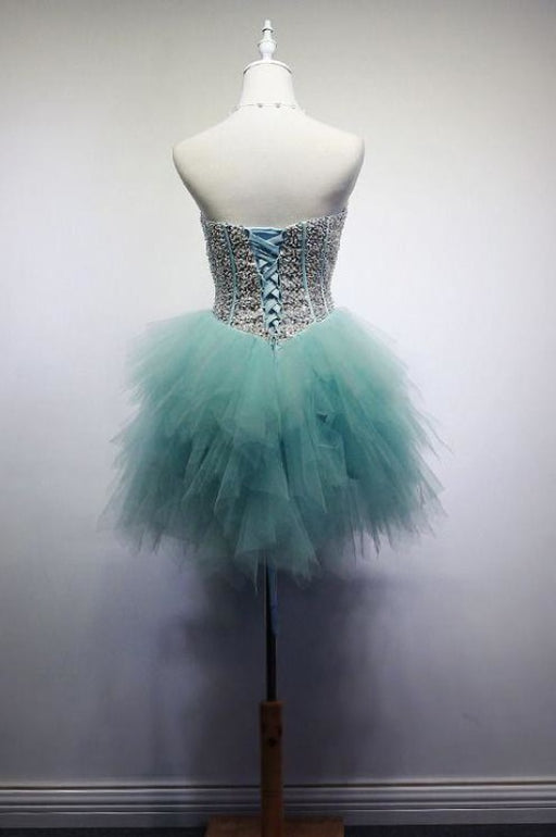 Pool Blue Sparkly Sweetheart Sequins Tulle Short Cocktail Mini Homecoming Dress - Prom Dresses