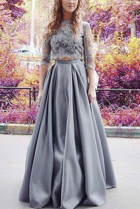 Precious Best Modest Half Sleeves Two Lace Crop 2 Pieces Sexy Prom Dress - Prom Dresses