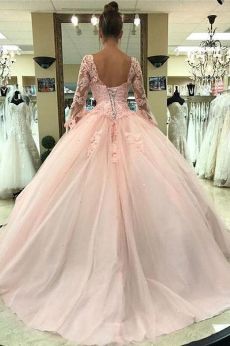 Precious Chic Glorious Puffy Sleeve Prom Dress with Lace Pink Tulle Long Quinceanera Dresses - Prom Dresses