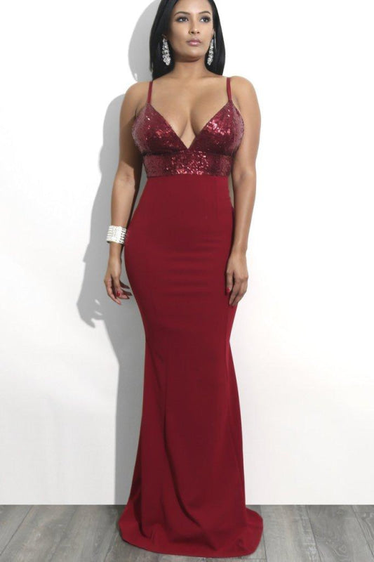 Precious Precious Latest Burgundy V Neck Sleeveless Mermaid Evening Dress Spaghetti Strap Prom Dresses - Prom Dresses