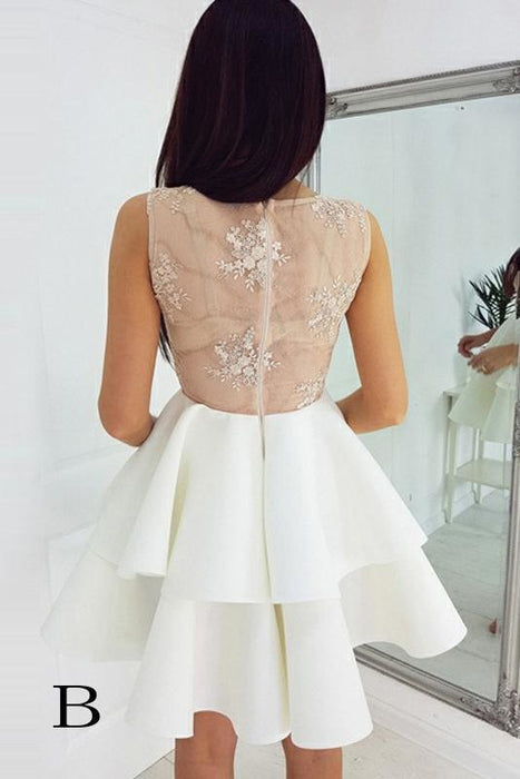 Pretty Two Layers Sleeveless V Neck Homecoming Short Lace Appliqued Prom Dress - Prom Dresses