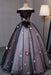 Princess Black Tulle Off Shoulder Long Prom Dress with Butterfly Appliques - Prom Dresses