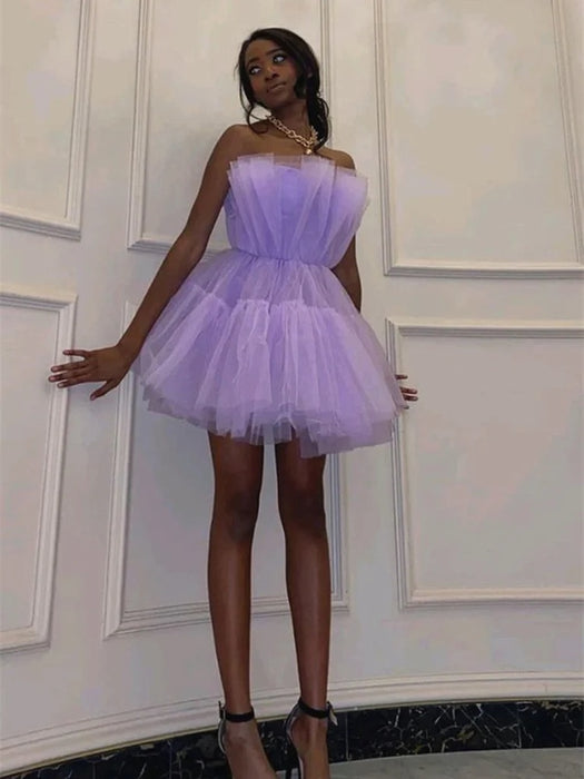 Princess Purple Tulle Short Prom Homecoming Dresses, Short Lilac Forma —  Bridelily