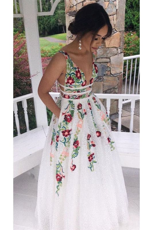 Floral embroidered prom dress outlet