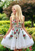 Princess V Neck Floral Embroidery Dress with Pocket Long Lace Prom Dresses - Knee Length - Prom Dresses