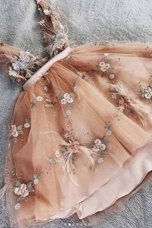 Princess V neck Homecoming with Handemade Flower Cute Tulle Prom Dress - Prom Dresses