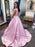 Princess V Neck Open Back Pink Long Prom Dresses, V Neck Pink Formal Dresses, Pink Evening Dresses 