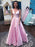 Princess V Neck Open Back Pink Long Prom Dresses, V Neck Pink Formal Dresses, Pink Evening Dresses 