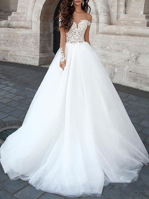 Princess Wedding Dress 2021 Ball Gown Sweetheart Neck Long Sleeves