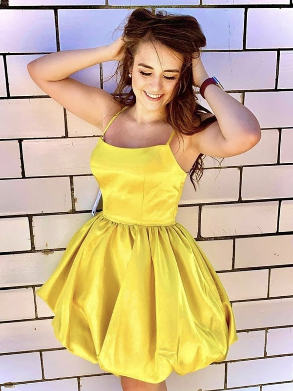 Short yellow shop satin dress