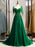 Prom Dress Deep Green Lace V-Neck A-Line Sleeveless Beaded Lace-up Maxi Party Dresses