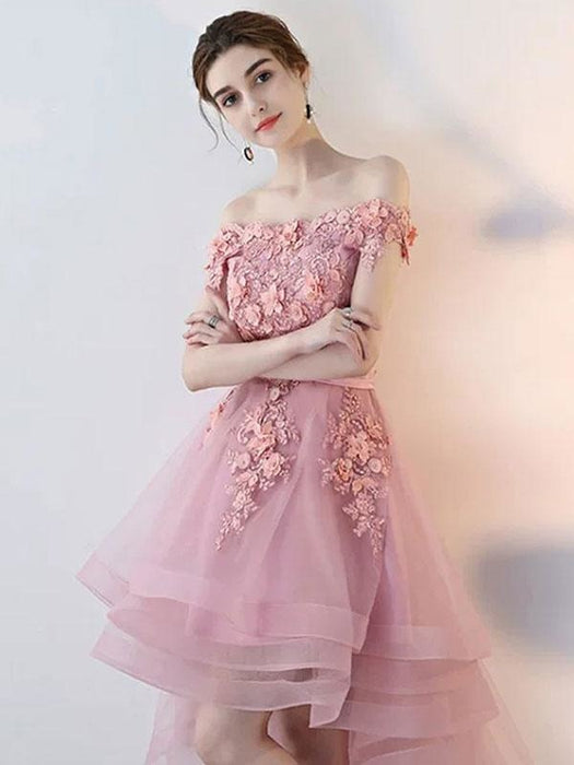 Prom Dress Pink Ball Gown Off The Shoulder Satin Fabric Sleeveless Tulle Satin Fabric Applique Pageant Dresses