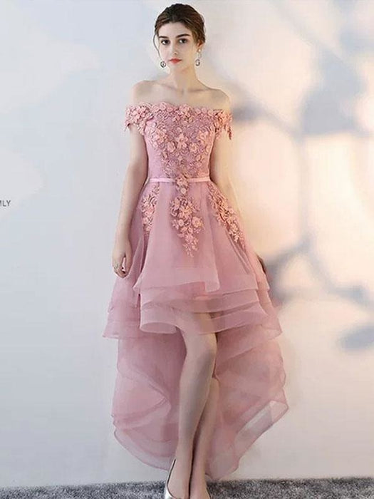 Prom Dress Pink Ball Gown Off The Shoulder Satin Fabric Sleeveless Tulle Satin Fabric Applique Pageant Dresses