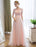 Prom Dresses Long Soft Pink Half Sleeve Lace Tulle Formal Evening Lace Applique Maxi Party Dress