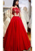 Puffy Floor Length Red Prom with Appliques Long Satin Evening Dress - Prom Dresses