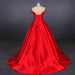 Puffy Off the Shoulder Red Satin Prom A Line Party Dress with Belt - Prom Dresses
