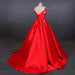 Puffy Off the Shoulder Red Satin Prom A Line Party Dress with Belt - Prom Dresses