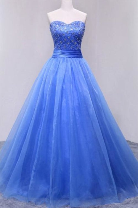 Puffy Sweetheart Organza Floor Length Prom with Beading Strapless Evening Dress - Prom Dresses